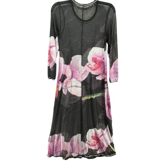 Beate Heymann Orchid Maxi Dress Womens 8 Black Purple Sheer Stretch Boho Chic - Picture 4 of 13